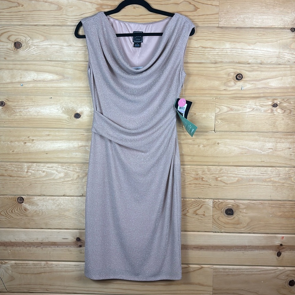 JH Evenings Pink Blush Shimmer Sleeveless Dress Cowl Neck Size 6 NWT
